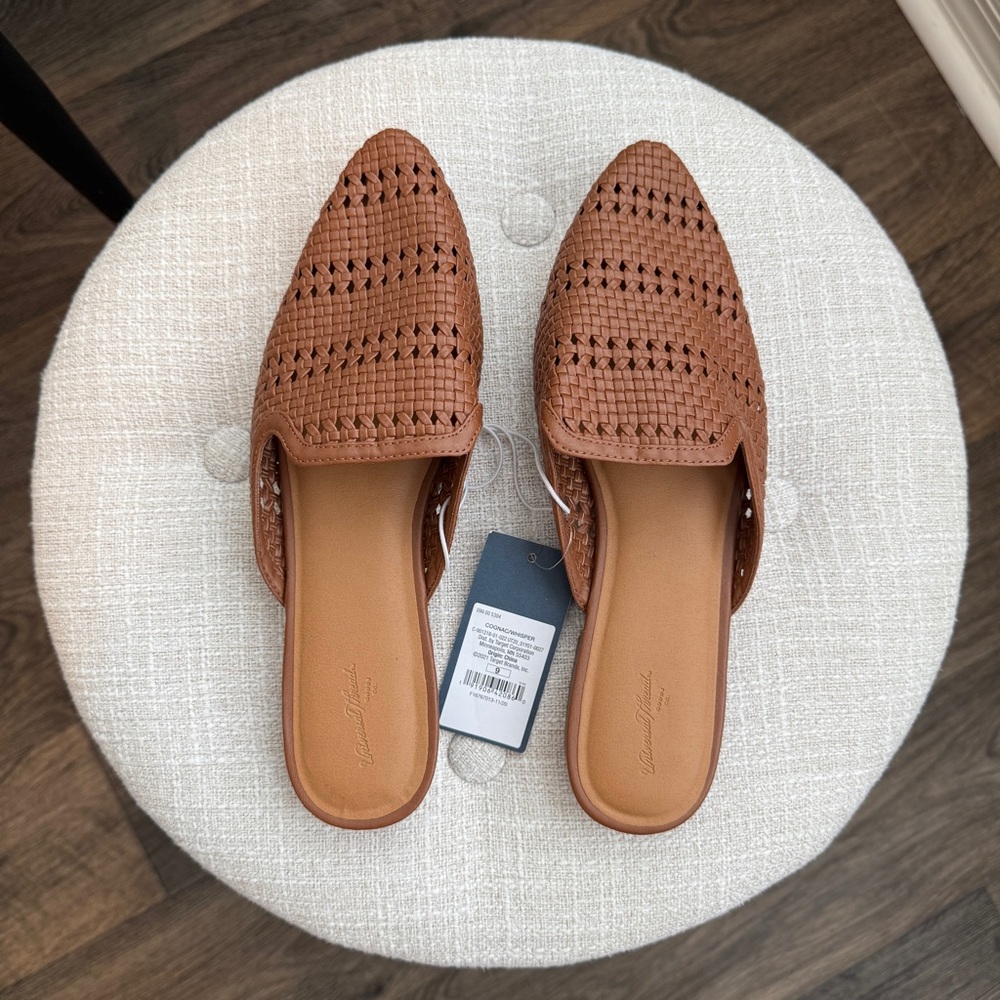 NWT Leather Brown Woven Mules | Flats